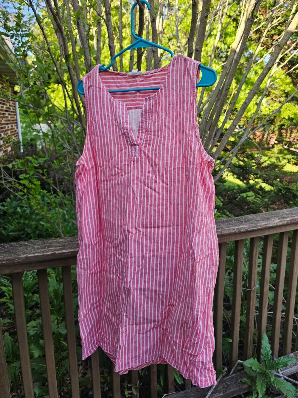 BeachLunchLounge Linen/Cotton Blend Red and White Striped Dress Size L